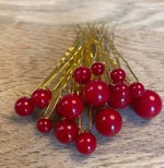 Hårnåle med perler flere størrelser, mørk rød/guld - 16 stk.